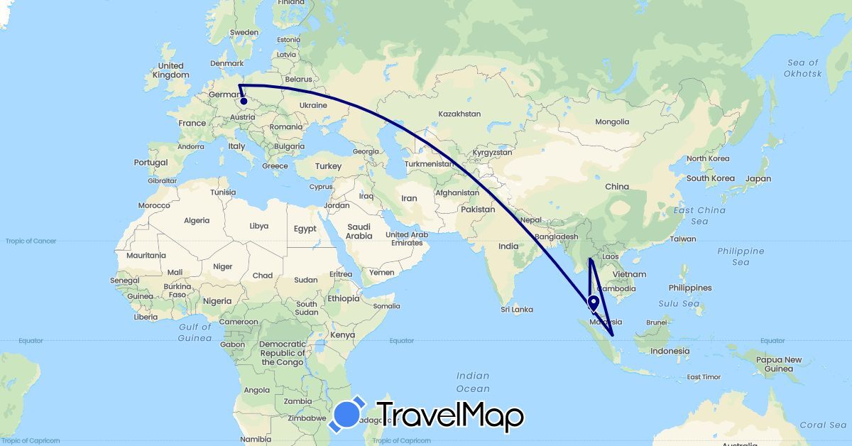 TravelMap itinerary: driving in Czech Republic, Germany, Singapore, Thailand (Asia, Europe)